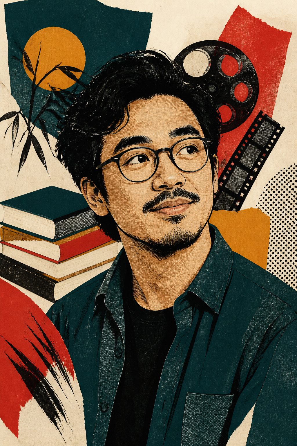 Retrato em colagem de João Sato, editor de cultura